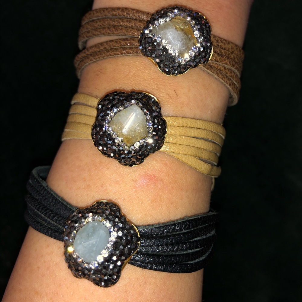 Leather & Semiprecious Stone Wrap Bracelet